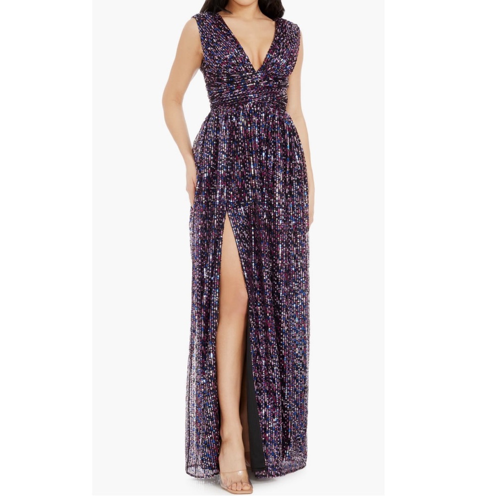 Dress the Population Jaclyn Sequin Sleeveless Gown In Dark Magenta Multi Reemoly
